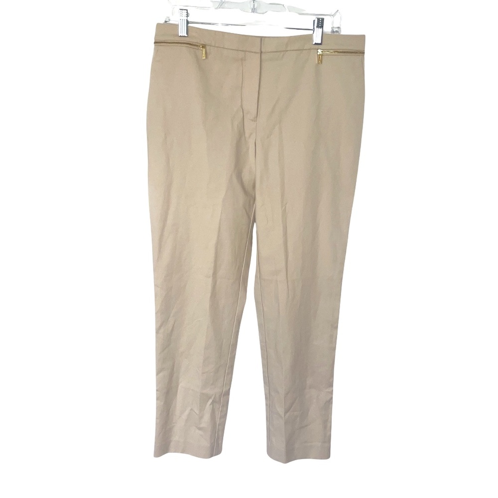 Calvin Klein Khaki Color Straight Leg Dress Pants W/Gold Zippers Sz 10